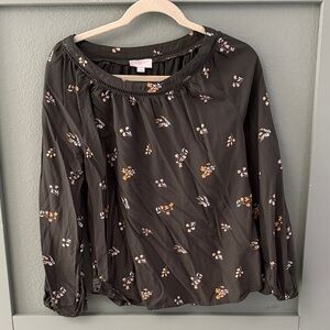LOFT Outlet Women's Dark Green Floral Blouse - Small